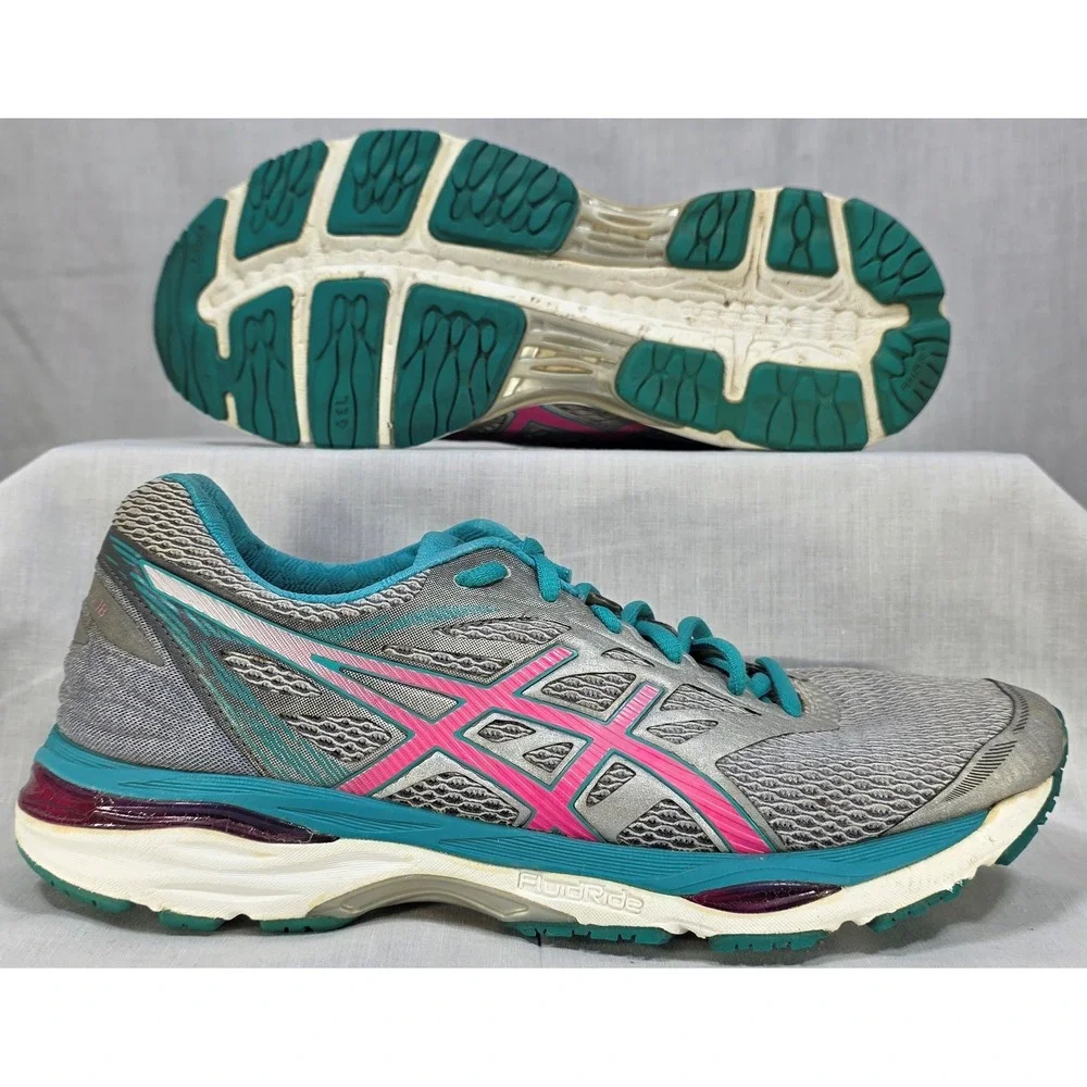 Asics Gel-Cumulus 18 Women's Running Shoes Silver‎ Pink Teal T6C8N Sneakers